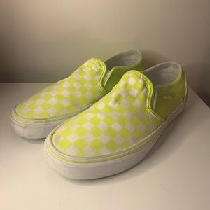 Slip on Lime Green Checkered Vans